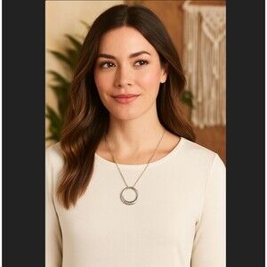 J. Jill Circle Necklace Silver Tone Gold Bead Pendant Short Rustic Adjustable